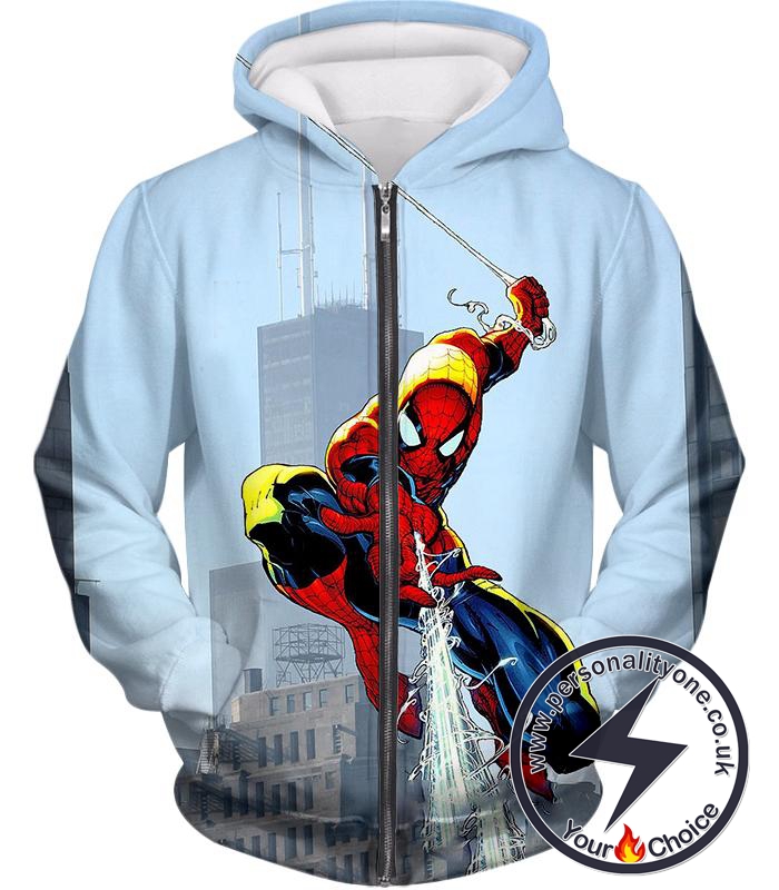 Awesome Web Slinging Hero Spiderman Animated Action Zip Up Hoodie